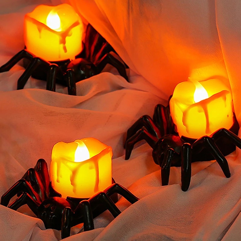 Halloween Klasik Lilin Spider Lampu Malam/Horror LED Candle Lamp Pumpkin Warm Yellow Dekorasi Rumah Ornamen Pesta