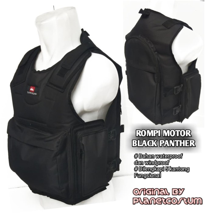 Rompi Motor Black Panther Touring Bikers Turing anti angin air Hitam