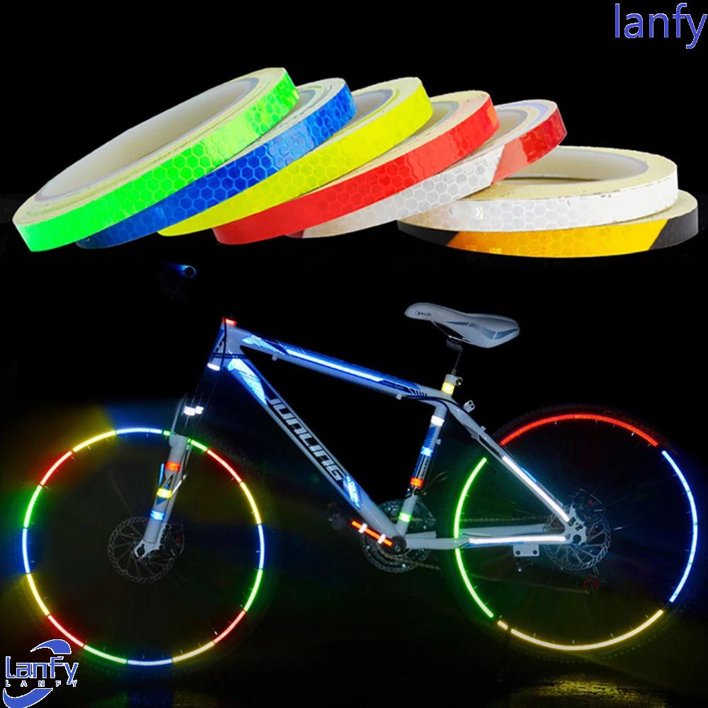 Lanfy Stiker Reflektif Sepeda Motor Bersepeda Dekorasi Roda Sticker Strip Reflektif 1cmx8m MTB Sepeda Neon