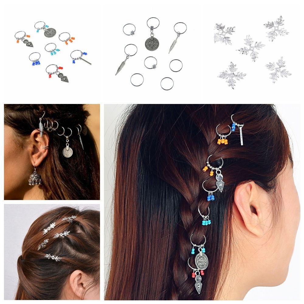 Needway 5~8pcs /set Cincin Rambut Pesona Perhiasan Perak Warna-Warni Gimbal Aksesoris Alat Liontin Merak Manset Rambut Untuk Wanita