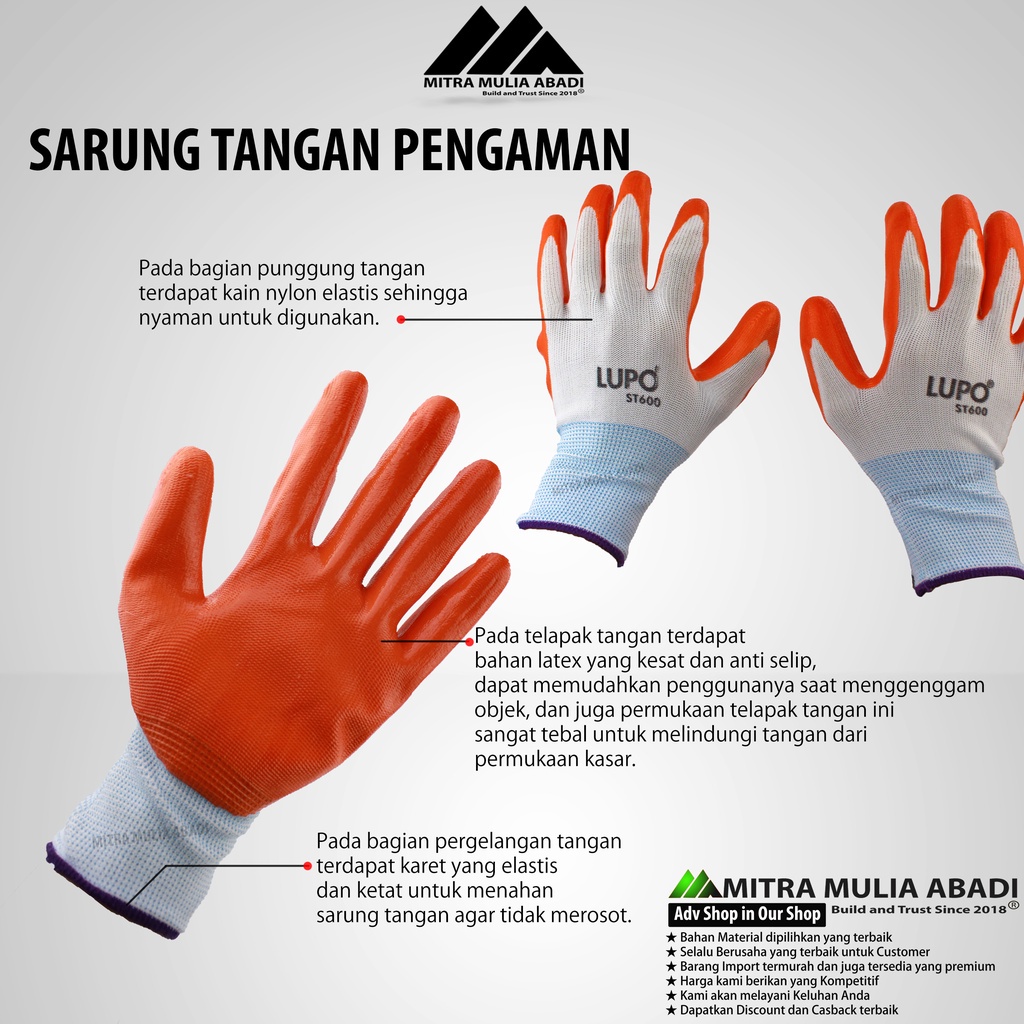 Sarung Tangan Karet LATEX / PALMFIT / NYLON Polyrethane Gloves  LUPO