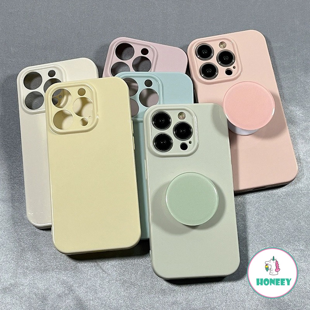 IPHONE Casing Ponsel Silikon Jelly Warna Permen Glossy Kompatibel Untuk Iphone11 12 13 14 Pro Max 13Pro Fashion Shockproof Pelindung Penutup Belakang