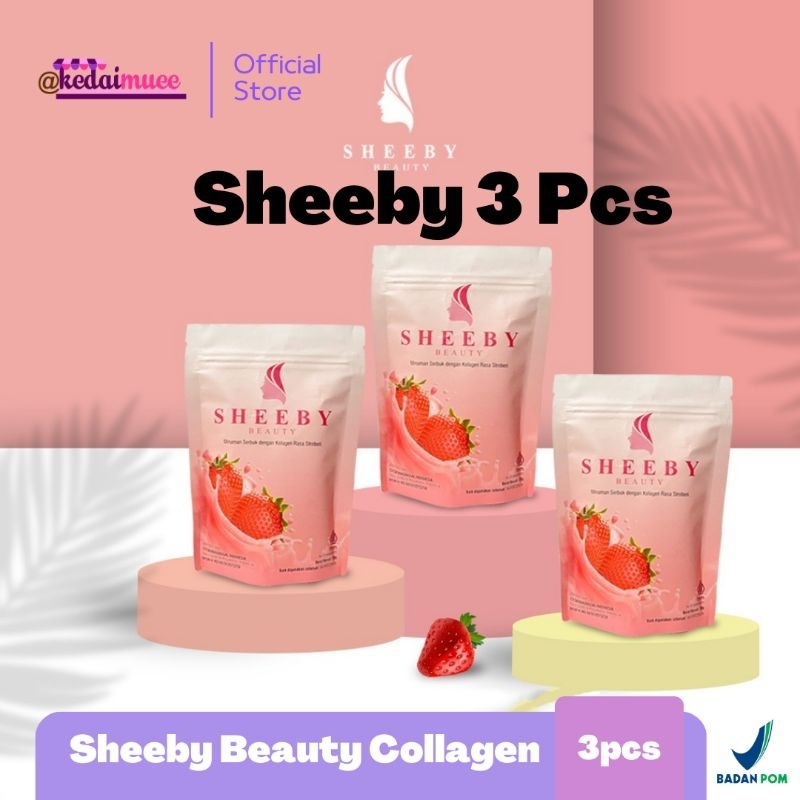 [3pcs] Sheeby Beauty Collagen Drink 50gr Bundle 3pcs | Minuman Collagen Rasa Strawberry - Whitening Booster