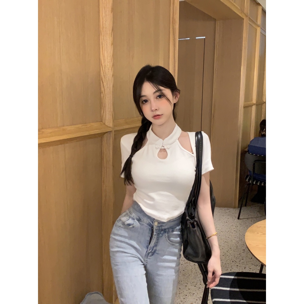 Baju Putih Atasan Wanita Korean Lengan Pendek Premium Casual Crop Top