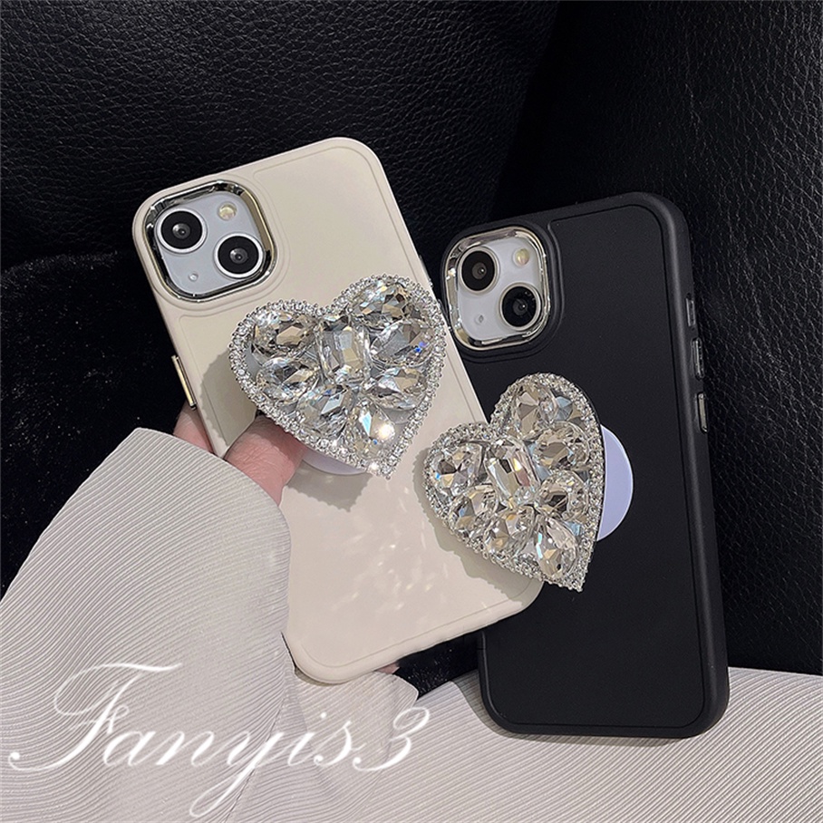 Compatible For iPhone 14 13 12 11 Pro Max X XR Xs Max 8 7 Plus Kompatibel Untuk Hitam Dan Putih Kristal Love Phone Case Lembut Cover Pelindung Dengan Bracket