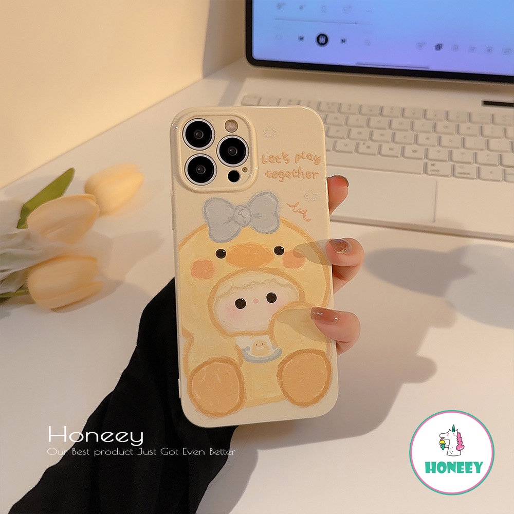 IPHONE Casing Ponsel Boneka Bebek Kuning Kecil Kartun Lucu Kompatibel Untuk Iphone14 12 13 11 Pro Promax14 Plus Shockproof Phone Cover