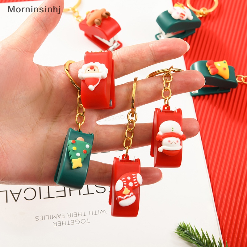 Mornin Christmas Kartun Mini Stapler Portable Binding Tools Gantungan Kunci Hadiah Natal id