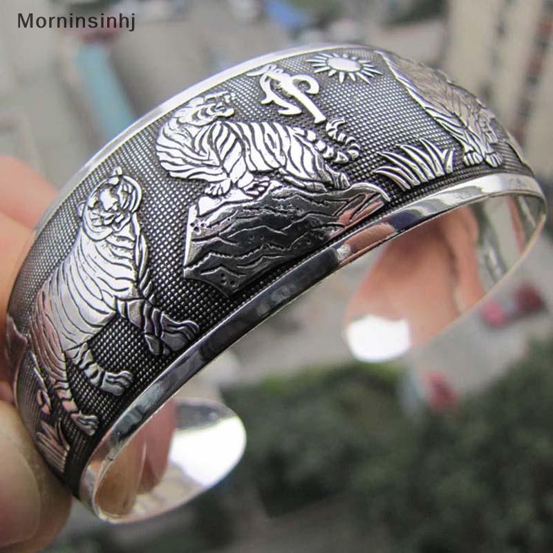 Mornin Hot! Baru Tibet Tibet Perak Harimau Putih Totem Bangle Cuff Gelang id