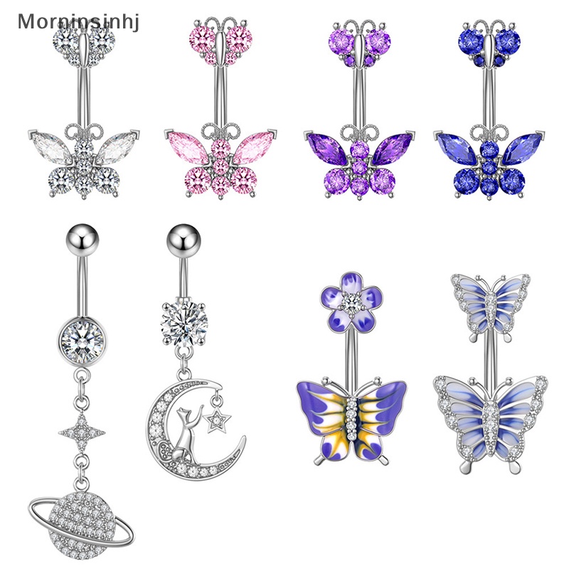 Mornin 1Pcs Butterfly Belly Button Ring Bintang Kristal Zirkon Pusar Rings Belly Body Jewelry Menjuntai Drop id