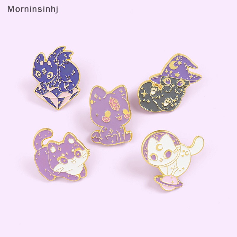 Mornin Bulan Langit Berbintang Kucing Enamel Pin Ungu Topi Penyihir Penyihir Antariksa Kucing Kitten Bros id