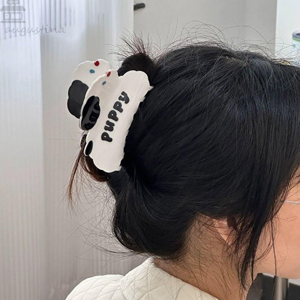 Agustina Puppy Dog Hair Claw Lucu Manis Temperamen Bunga Mawar Plastik Hairgrips Kartun Hiasan Kepala Gaya Putri Jepit Rambut Besar Korea Hiu Klip