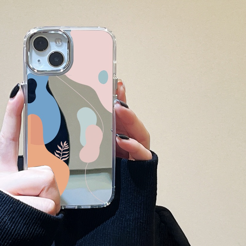 IPHONE Casing Ponsel Cermin Graffiti Kompatibel Untuk Iphone11 12 13 14 12Pro 13Pro 14Pro Pro Max XR X XS Max Electroplating Tombol Perlindungan Mirror Cover