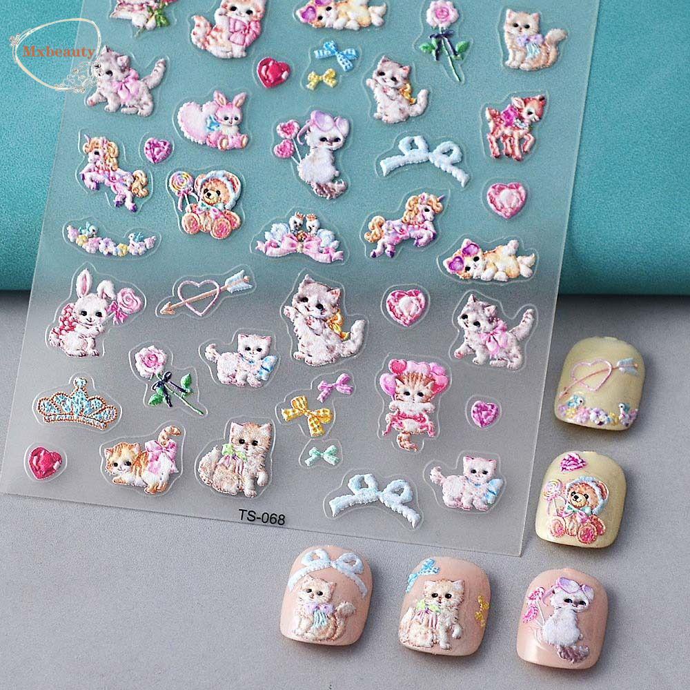 Mxbeauty Stiker Kuku Unicorn Fashion Pink Unicorn Animals Cat Nail Art Dekorasi