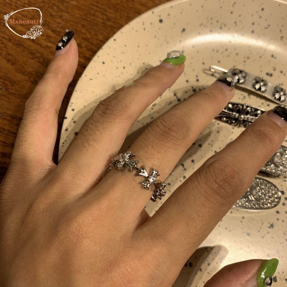 Mxbeauty Cincin Silang Trendy Simple Punk Keren Logam Kristal Gaya Korea Ring