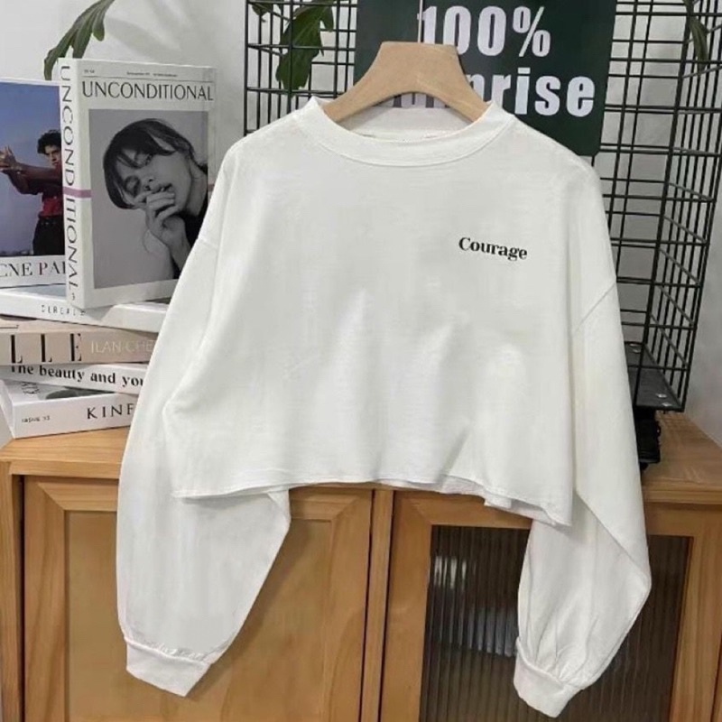 BEFAST - ZGW SWEATER OLIV / Sweater Crop COURAGEE Fleece (LD 110, P 43) / Pakain Casual Wanita / Atasan Wanita Lengan Panjag / Fashion kekinian Remaja ABG Trendy / Sweater Crop Terbaru