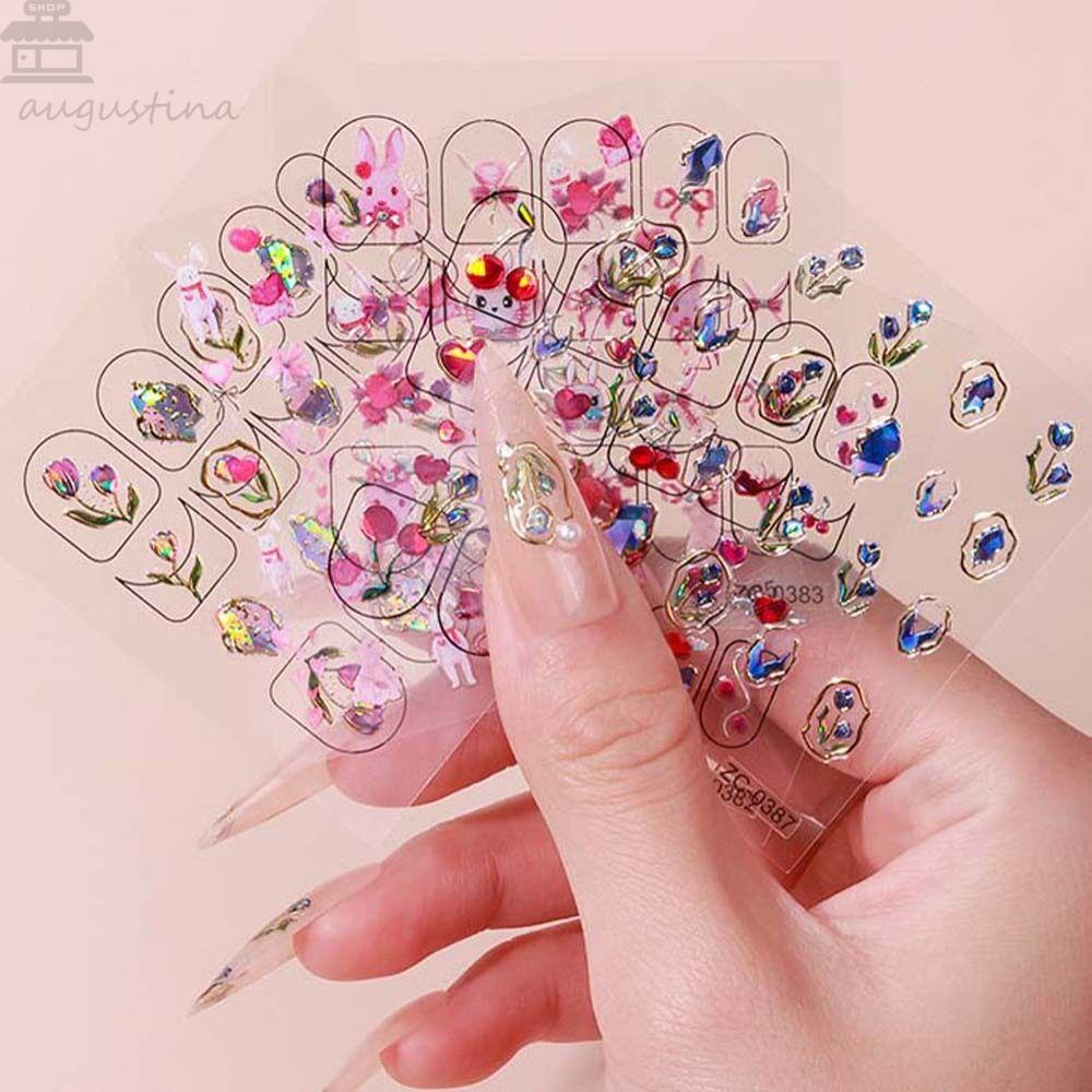 Agustina Kartun Stiker Kuku Wanita Fashion Kelinci Cherry Perekat Diri Kupu-Kupu Nail Stickers
