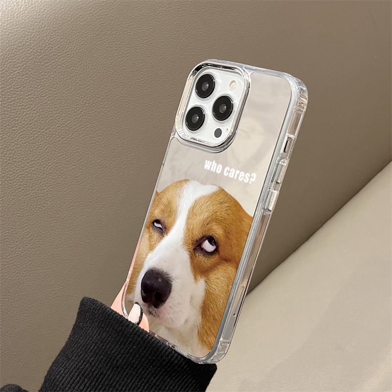 IPHONE Casing Ponsel Cermin Anjing Keren Kompatibel Untuk Iphone11 12 13 14 12Pro 13Pro 14Pro Pro Max XR X XS Max Electroplating Tombol Perlindungan Mirror Cover