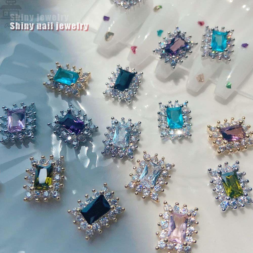 AUGUSTINA Agustina Persegi Panjang Kuku Rhinestones DIY Shiny 3D Nail Charms Manicure Nail Art Ornamen Zirkon Kristal Perhiasan Kuku