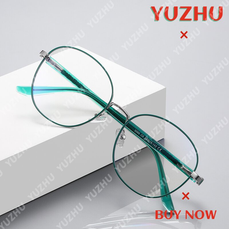 (YUZHU) Asli Logam Pribadi Bingkai Bulat Anti Cahaya Biru Kacamata CP Cat Permen Warna Optik Eyeglasses