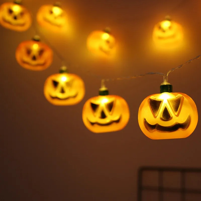 Classic Halloween Pumpkin Light String with Battery Box/ DIY Ditekuk Kawat Tembaga Garland Lamp/ Pesta Paskah Hias Horor Lampu Ambient