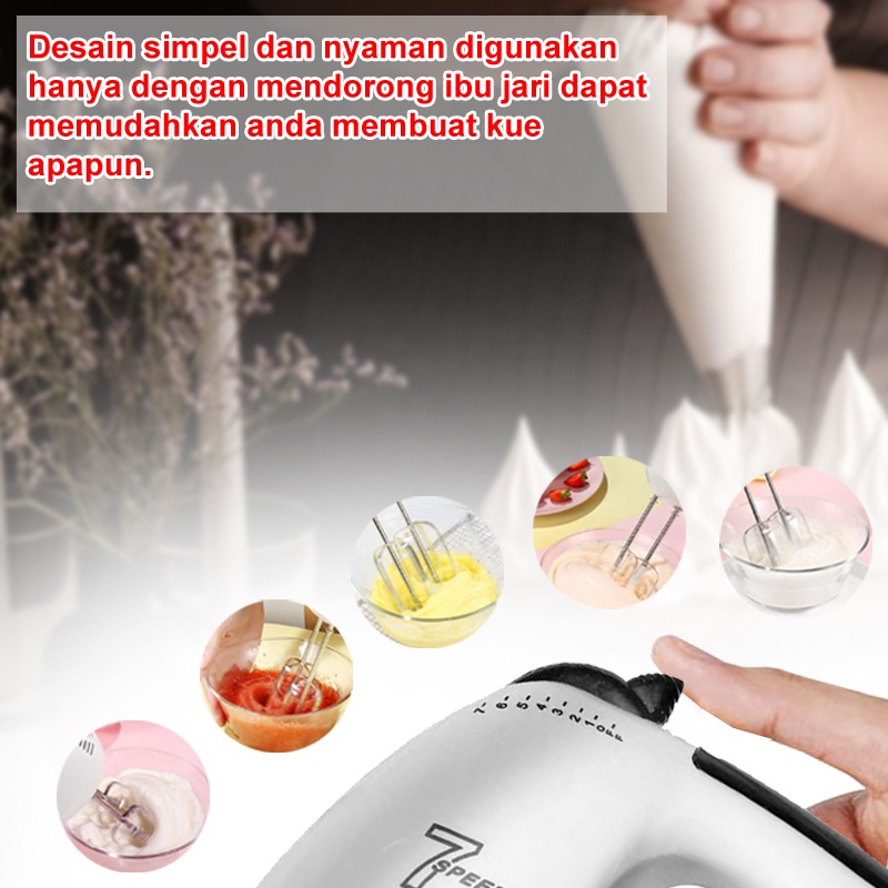 Hand Mixer Elektrik 7 Speed Alat Pengaduk Otomatis Alat Pengocok Telur Free 2 Alat Pengaduk