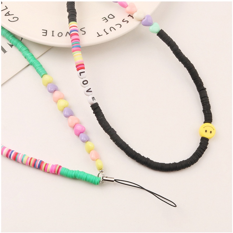 Rainbow Macaron Color Love Heart Silicone Slice Beads Rantai Anti Hilang Universal Phone Strap Untuk Untuk iPhone Untuk Samsung Untuk OPPO Untuk VIVO Untuk Huawei Untuk Redmi Untuk Xiaomi