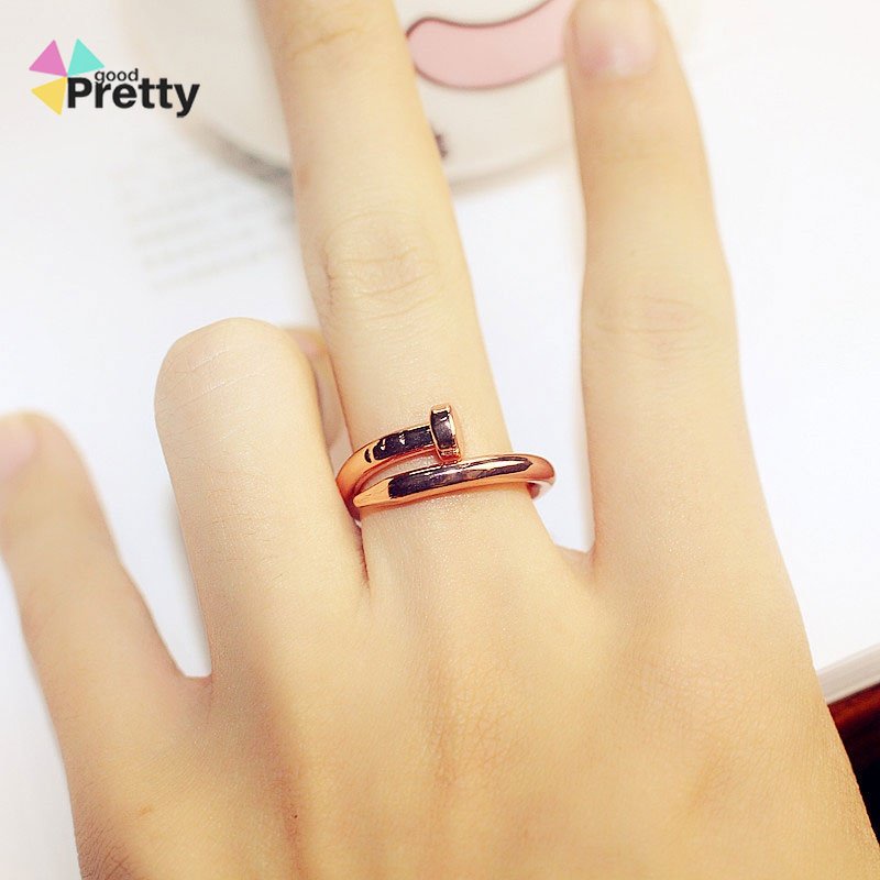 Cincin Wanita Emas Open Screw Nail Ring Gold Silver Adjustable Couple Cincin Fashion Jewelry Ring