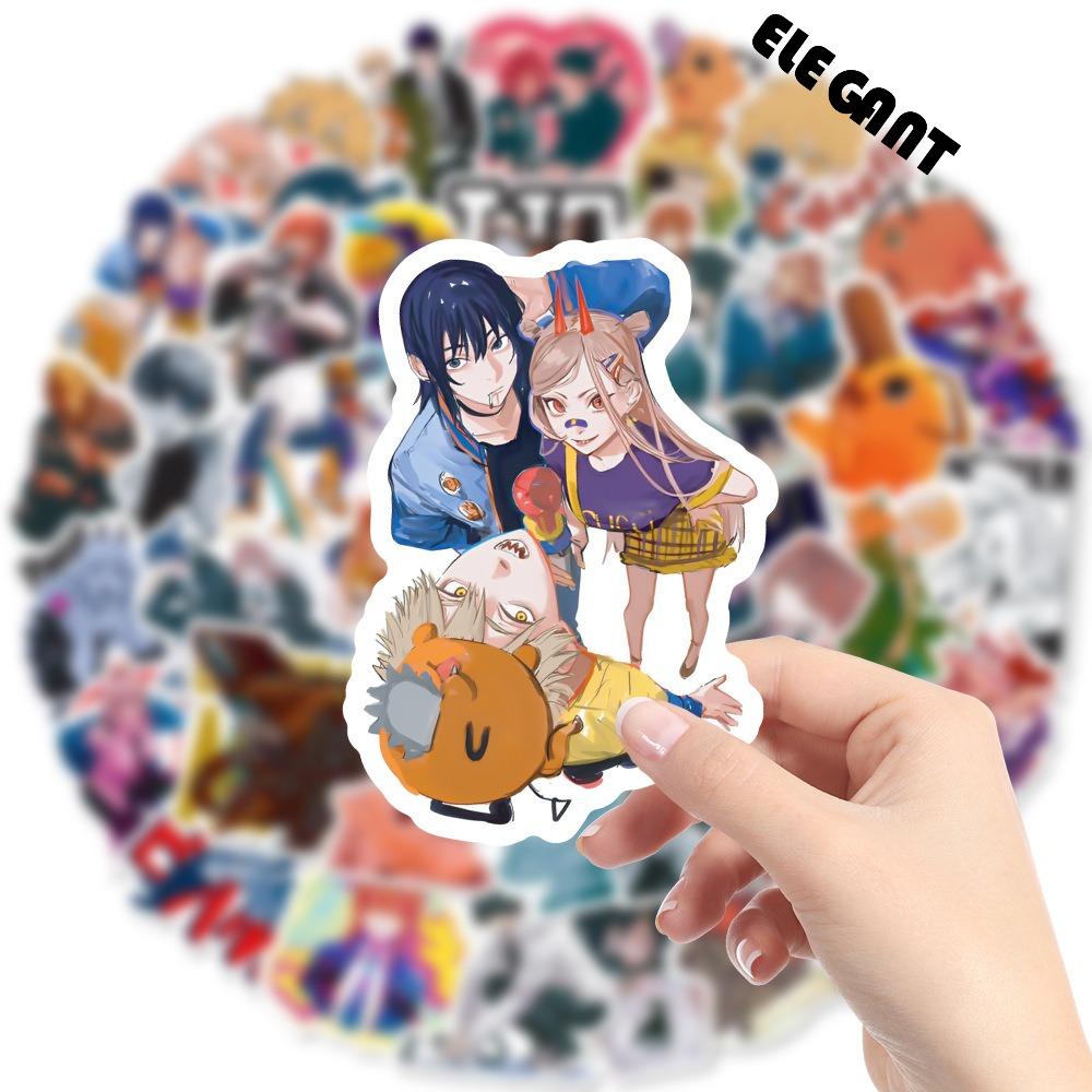 【 ELEGANT 】 Anime Chainsaw Man Stiker Graffiti Campur Scrapbook Koper Diary Stiker Handphone DIY Stiker Hias