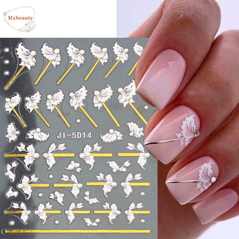 MXBEAUTY Bunga Stiker Kuku Wanita Fashion Manicure Aksesoris Alfabet Inggris Perekat Diri Nail Art Dekorasi