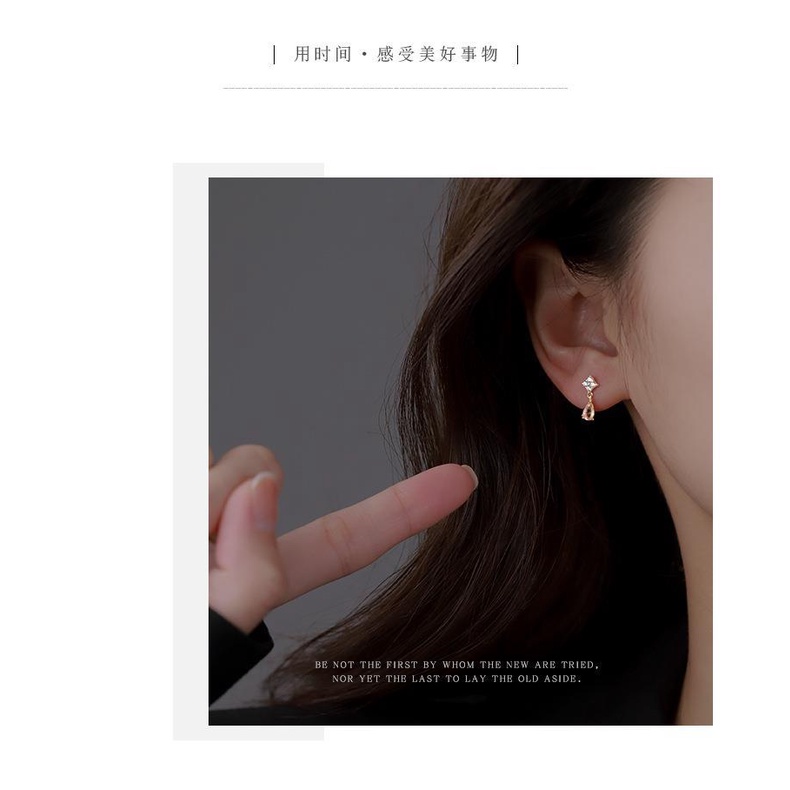 S925 Perak Jarum Tetesan Air Berlian Imitasi Ear Studs Untuk Siswa Perempuan Korea Sederhana Serbaguna Women Earrings