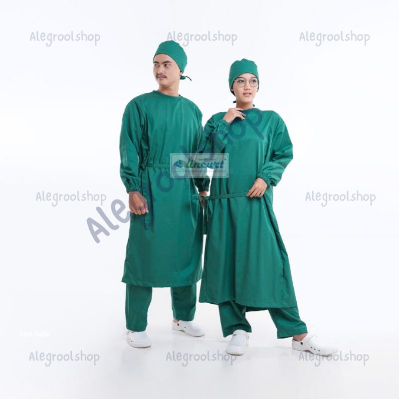 Jas Operasi Surgical Gown Model Overlapping karet Bahan Drill Premium High Quality