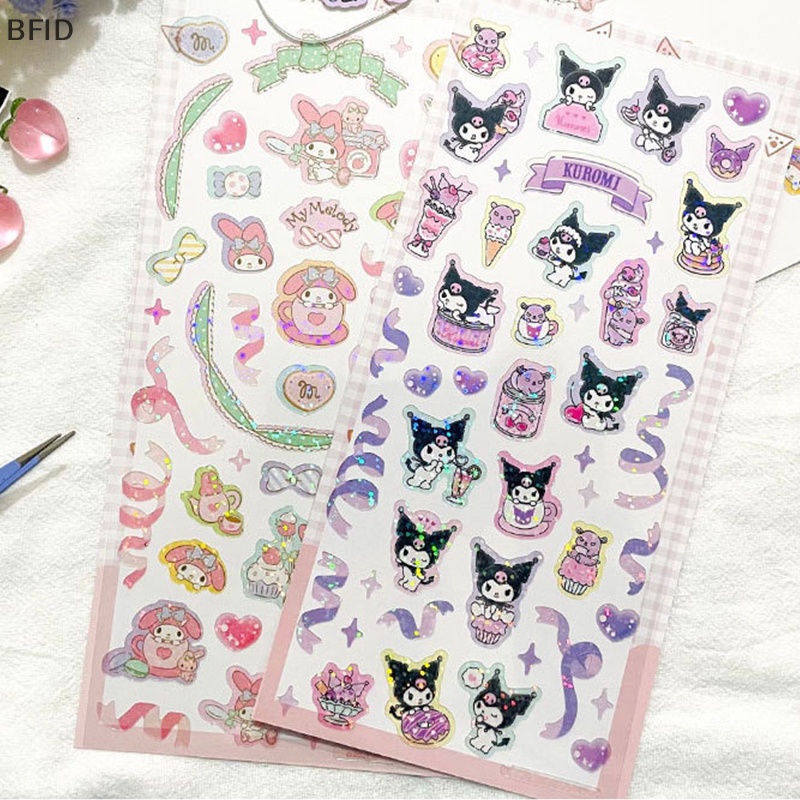 [BFID] 1pack Kartun Stiker Laser Transparan Goo Card Decoration Hand Ledger Dekorasi Sticker Kuromi Melody DIY Bahan Hadiah Lucu [ID]