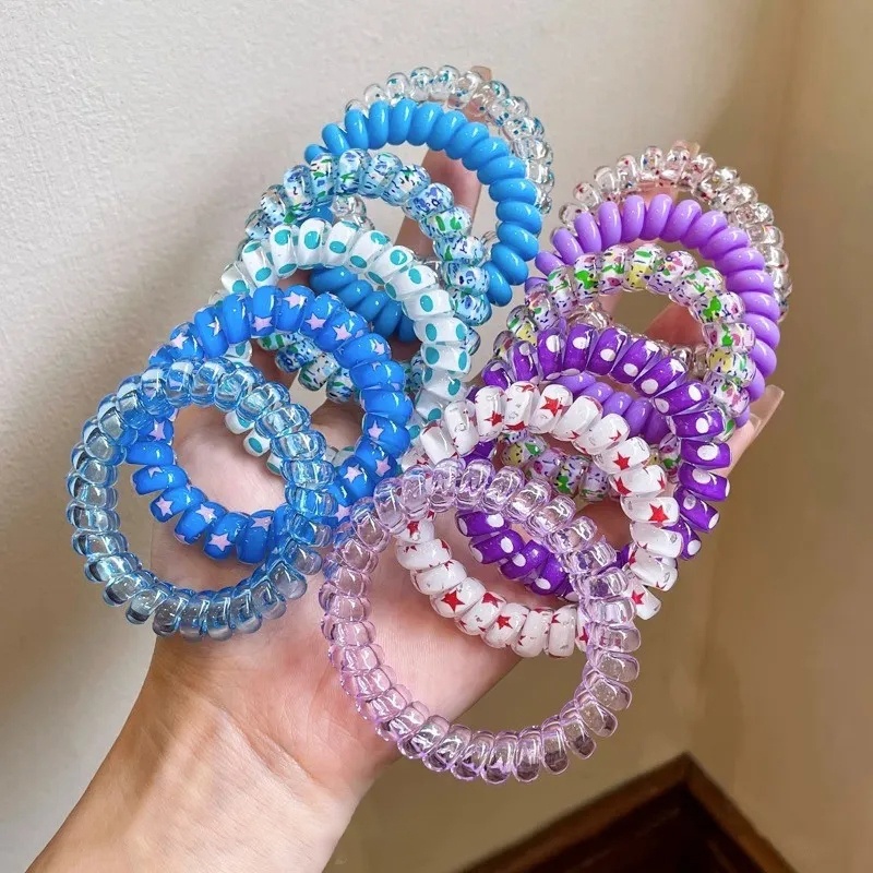 6 Pcs/ Set Candy Color Hair Rope/ Lady Summer Telephone Wire Elastic Hair Band/ Frosted Spiral Cord Rubber Hair Tie