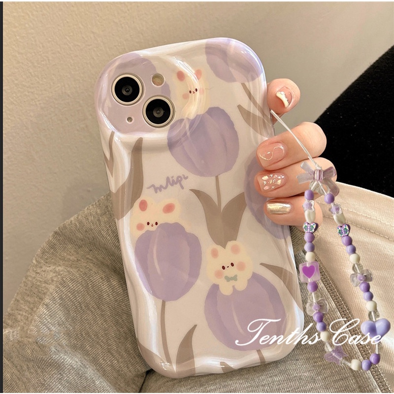 Compatible for IPhone14 13 12 11 Pro Max  8 7 6 6s Plus X Xr Xs Max SE 2020 3D Curved Edge Tulip Phone Case with Lanyard