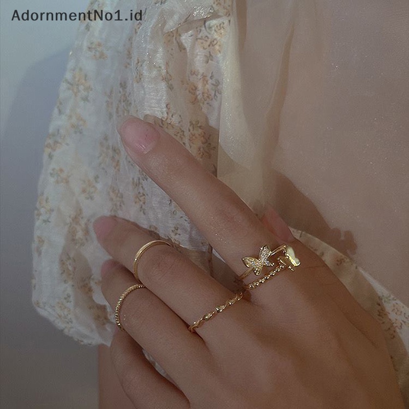 [AdornmentNo1] 4 Pcs Bohemian geometris cincin Set Butterfly Knuckle Finger Ring Set untuk wanita Fashion perhiasan hadiah