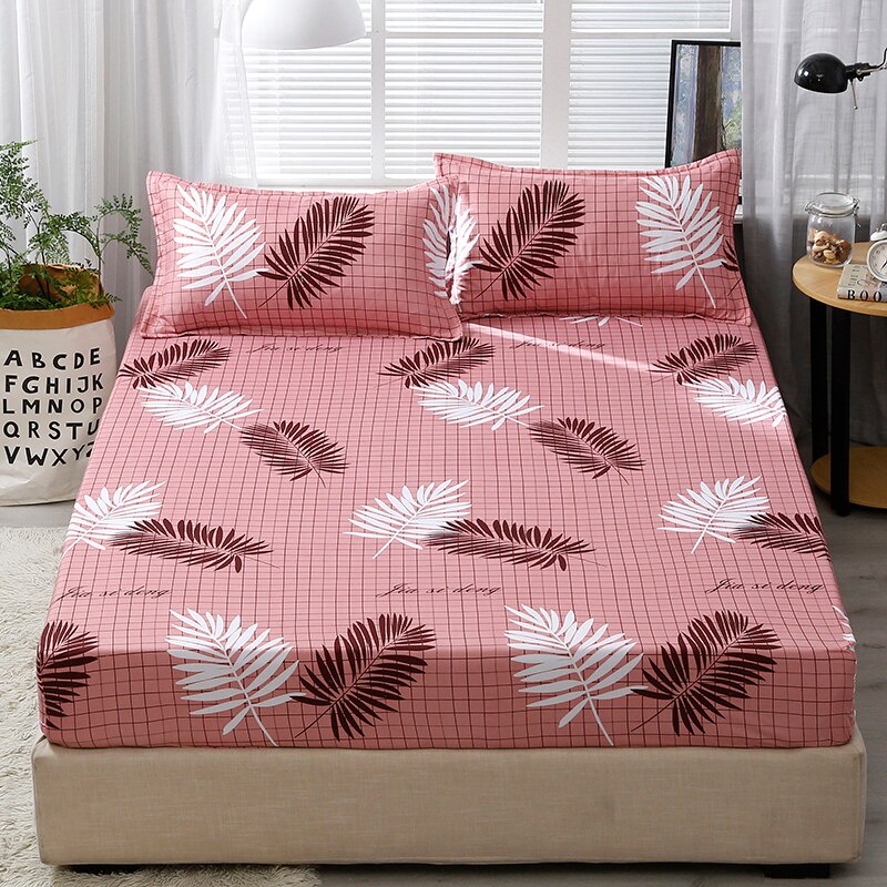 Sprei Cetak Flamingo dengan Penutup Kasur Elastis dari Bahan Katun Sprei Pas Ukuran Queen dan King180x200cm