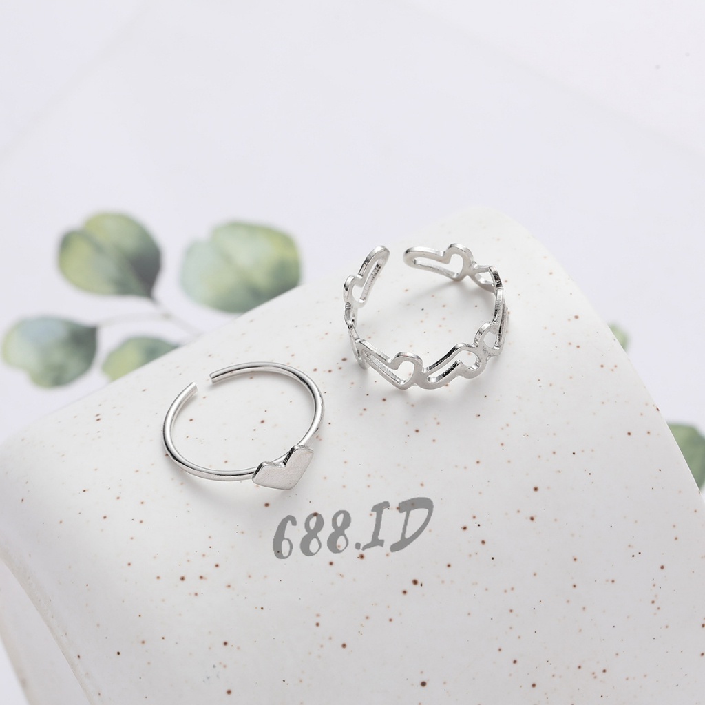 [688.id] Cincin Desain Hati 2pcs Model Terbuka Love Ring Female Fashion Accessories Jewelry Korea untuk Wanita CC 06