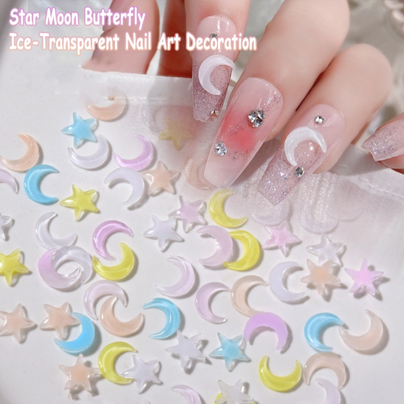 [Unggulan] 3d Bintang Bulan Kupu-Kupu Kristal Kuku Seni Dekorasi/Es Transparan Datar Nail Art Berlian Imitasi/Kuku Hias Batu Glitter/Manicure Decor DIY Aksesoris