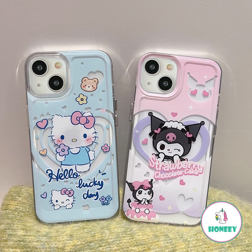 Kartun Lucu Kulomi Hellokitty Love Phone Case Kompatibel Untuk Iphone14 13 12 11 Pro Max Casing iPhone XR XS 7 8Plus Lembut Shockproof Back Cover