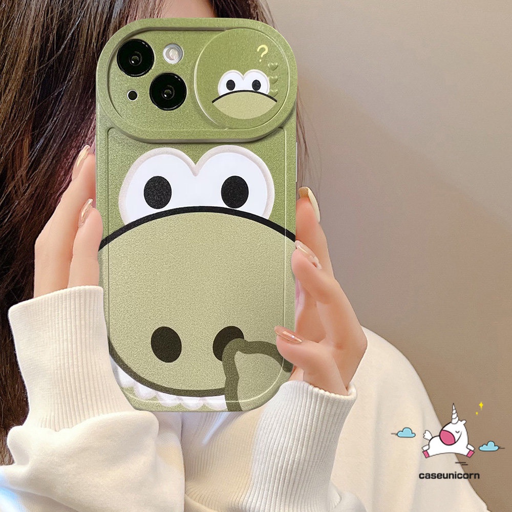 IPHONE Cute Strawberry Bear Manyo Pull Push Window Camera Protection Phone Case Kompatibel Untuk Iphone7 8 Plus 13 11 12 Pro MAX XR 7plus X XS MAX Kartun Dinosaurus Lucu Doraemon Soft Case