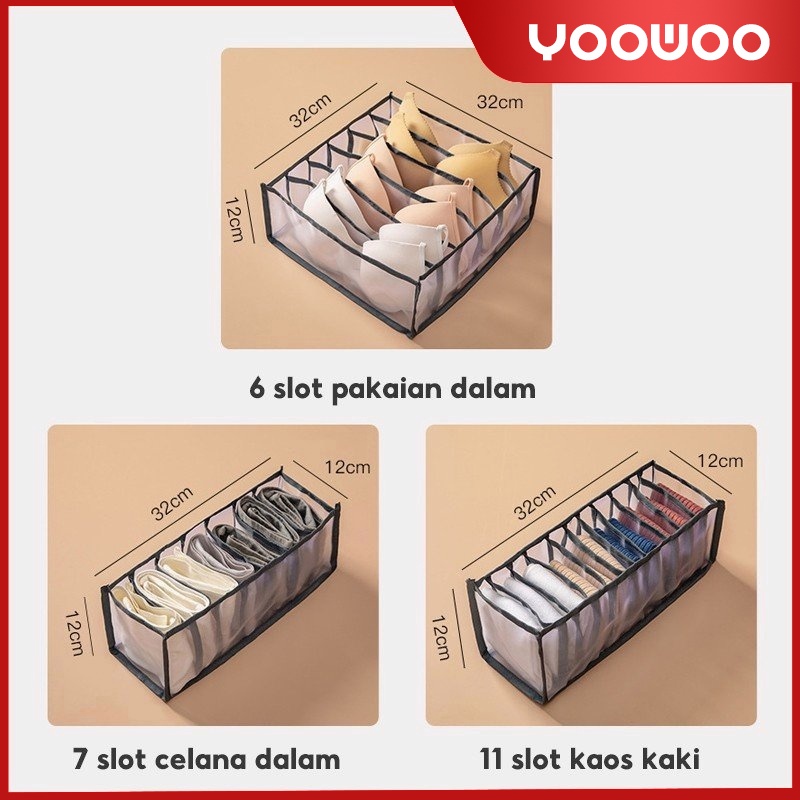 Tempat Penyimpanan 3in1 Underwear Mesh Storage Box Kotak penyimpanan kaus kaki