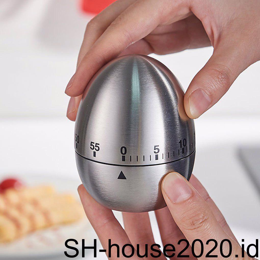 Timer Dapur Stainless Alat Pengatur Waktu Telur Manual Metal 60menit Jam Alarm Rumah Masak Baking Shower Game Olahraga