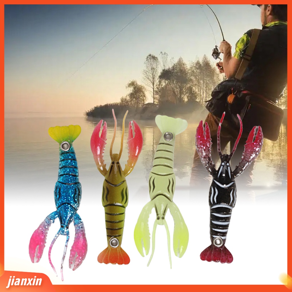 (In Stock) 4Pcs Umpan Udang Palsu Dengan Lubang Efek Bercahaya Realistis Stabil Ekor Udang Ayunan Memancing Umpan Perlengkapan Angling