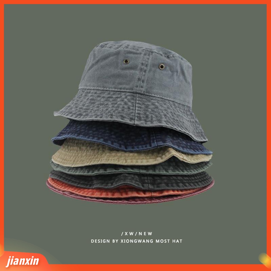 (In Stock) Topi Bucket Vintage Lipat Denim Dicuci Pria Wanita Hip Hop Fisherman Hat Topi Pancing Untuk Outdoor