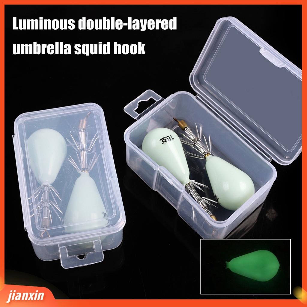 (In Stock) 2Pcs /Box Cuttlefish Metal Sleeve 10cakar Kait Cumi Desain Luminous Ringan Untuk Angling