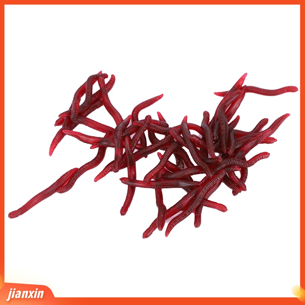 (In Stock) 50 Pcs 3.5 cm Worm Umpan Simulasi Elastisitas Tinggi Tahan Gigit Angling Cacing Tanah Umpan Cacing Buatan Umpan Memancing Luar Ruangan