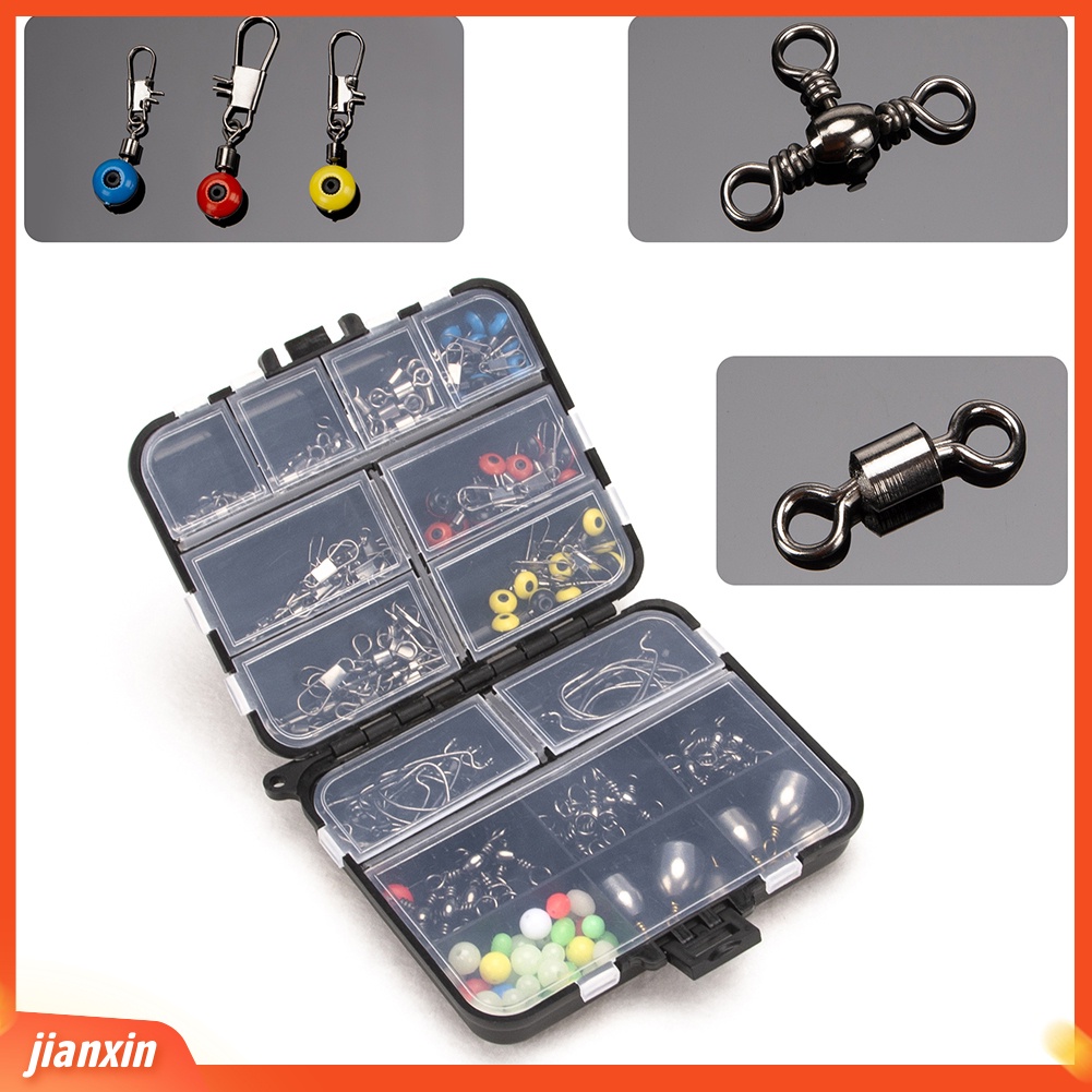 (In Stock) 160Pcs Fishing Jig Hook Sinker Putar Manik Fish Tackle Aksesoris Set Dengan Kotak