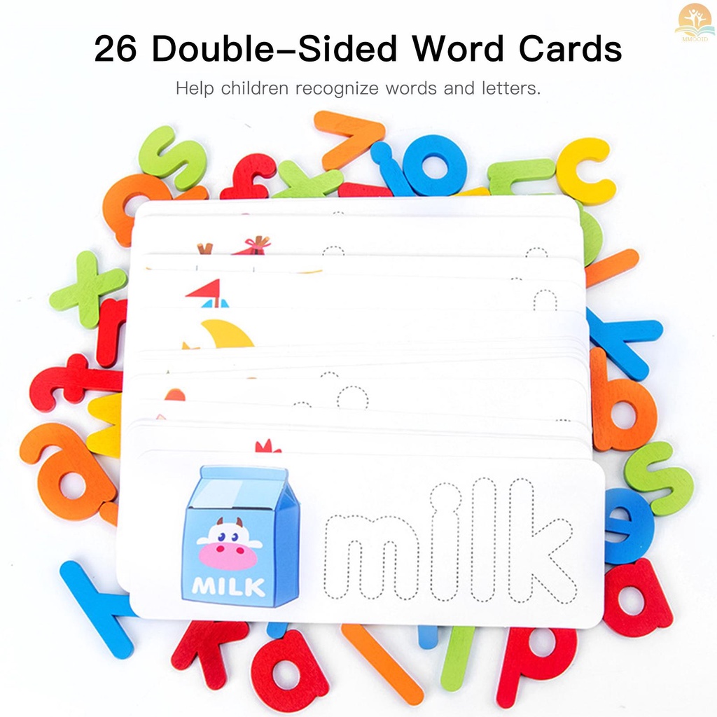 In Stock Ejaan Kayu Kata Permainan Kartu Pengenalan Huruf Montessori Puzzle STEM Mainan Edukasi Dini Untuk Usia 3+anak Laki-Laki &amp; Perempuan