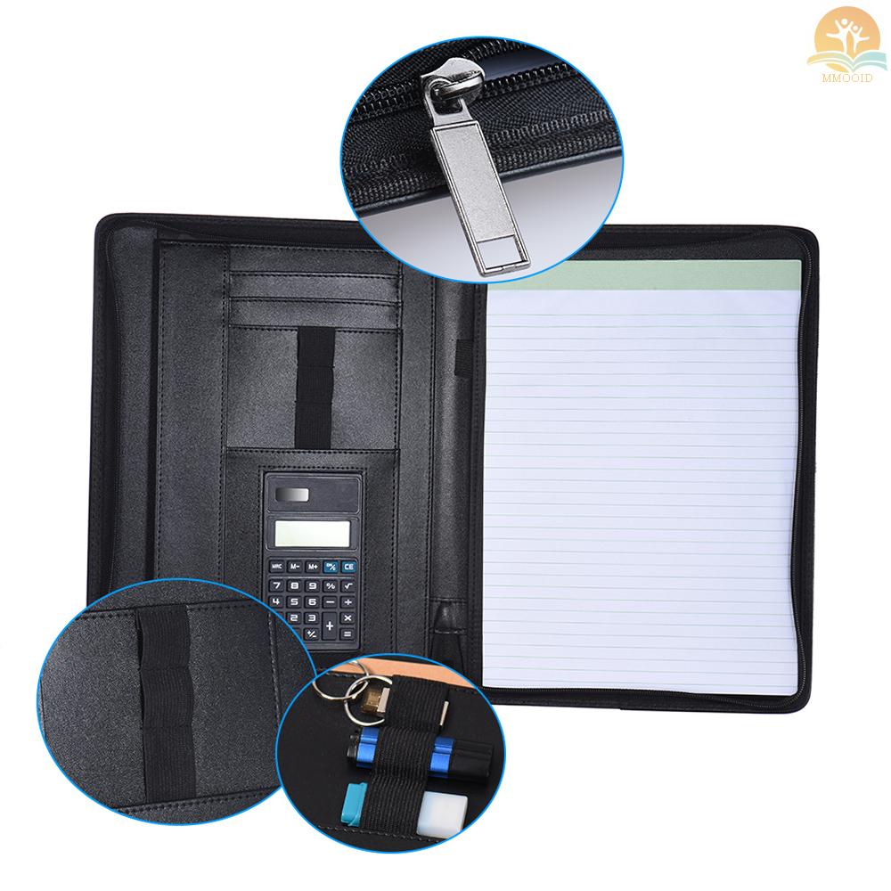 In Stock Multifungsi Profesional Bisnis Portfolio Padfolio Folder Dokumen Case Organizer A4 Kulit PU Penutup Ritsleting Dengan Kalkulator Card Holder Memo Note Tulisan Pad