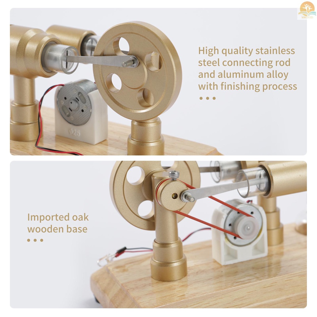 In Stock Hot Air Stirling Mesin Generator Listrik Model Motor Dengan Lampu LED Flywheel Design Percobaan Sains Dengan Dasar Kayu DIY Edukasi Mainan Untuk Guru Dewasa Anak Scho